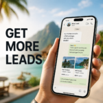Smartphone showing travel enquiry message on WhatsApp with travel agency responding to generate online leads