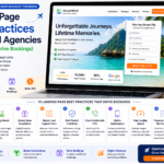 Travel agency landing page best practices showing optimized design call to action trust signals and booking form on laptop and mobile
