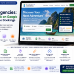 SEO strategy for travel agencies showing Google search rankings website traffic growth and organic bookings on laptop