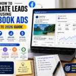 Facebook ads lead generation showing ad campaign dashboard and lead form capturing enquiries for business growth