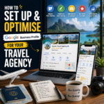 Google Business Profile setup for travel agency showing map listing, reviews, ratings, and business information to increase local bookings