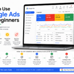 Google Ads dashboard on laptop showing campaign performance and beginner setup for running ads successfully