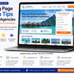 Travel agency landing page design on laptop and mobile showing clean layout strong call to action and enquiry form