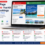 Travel agency landing page comparison showing common mistakes vs optimized version with better conversion elements