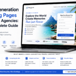 Travel agency lead generation landing page on laptop and mobile showing form capture and call to action for enquiries
