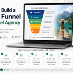 Lead funnel for travel agency showing stages from traffic to leads to bookings using landing page and WhatsApp follow up