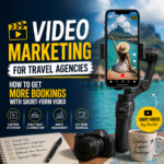 Travel agency video marketing using smartphone on gimbal recording short-form travel content to increase bookings and engagement