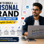 Digital marketer building personal brand using social media platforms like LinkedIn Instagram and YouTube to grow audience and opportunities
