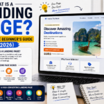 Landing page example on laptop showing headline call to action and conversion elements for beginners learning landing pages